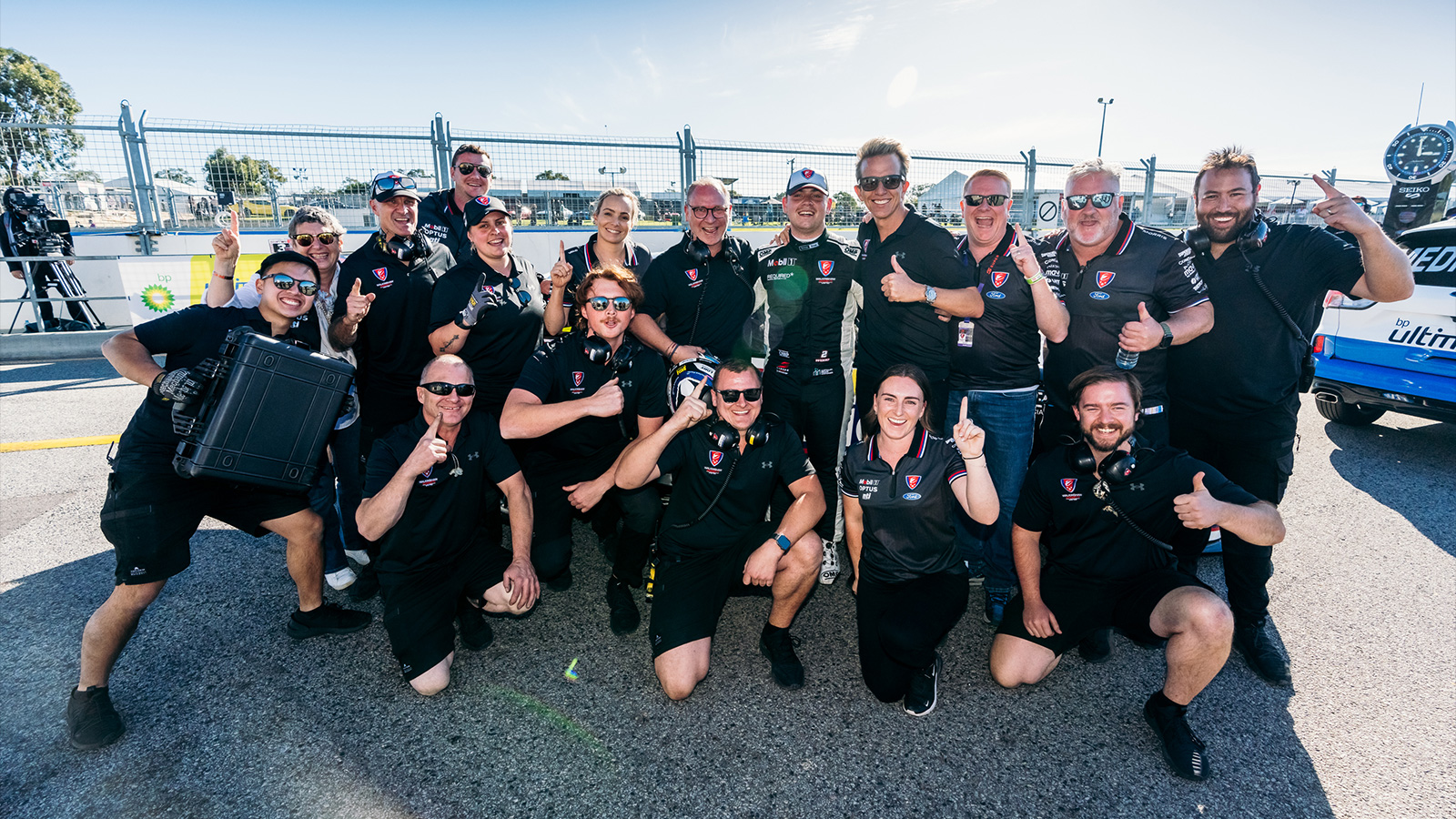 The team celebrating Ryan Wood’s first Super2 race win in Perth