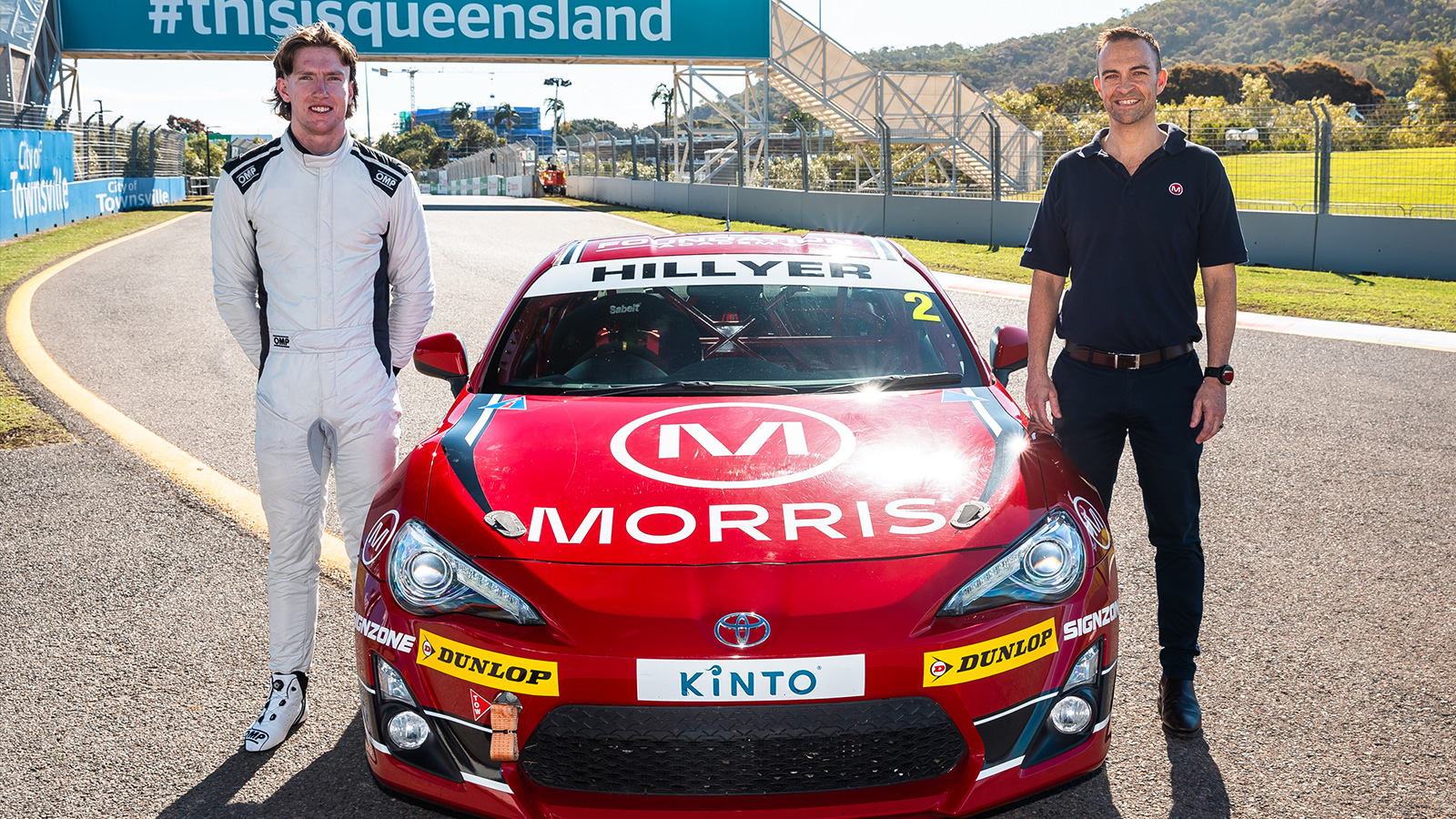 Matt Hillyer, Toyota 86 driver with Damien Foster, COO of Morris Finance, an inaugural WAU Foundation Academy partner